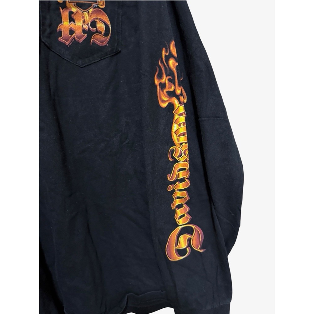 Y2K Vintage Harley Davidson Flame Script Long Sleeve Pocket Shirt Black 4X - Picture 4 of 13